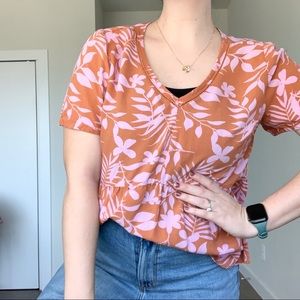 Dip Hawaiian Short Sleeve Top Orange Pink Patterned Vacation